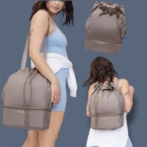 Beyond Yoga Convertible Gym Bag NEW Birch Drawstring BACK PACK SHOE COMPARTMENT